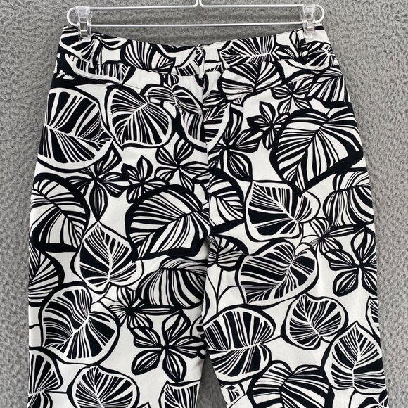 Talbots Pants Womens 8 Petite Black White Fern Floral Stretch Capri Crop Vintage - Picture 4 of 13